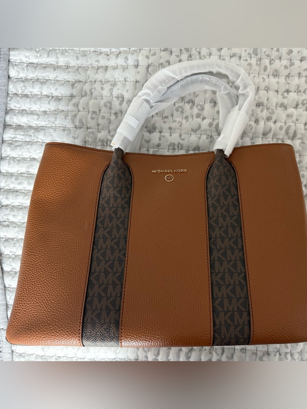 NWT - Michael Kors Cognac Leather Tote with MK Logo Straps